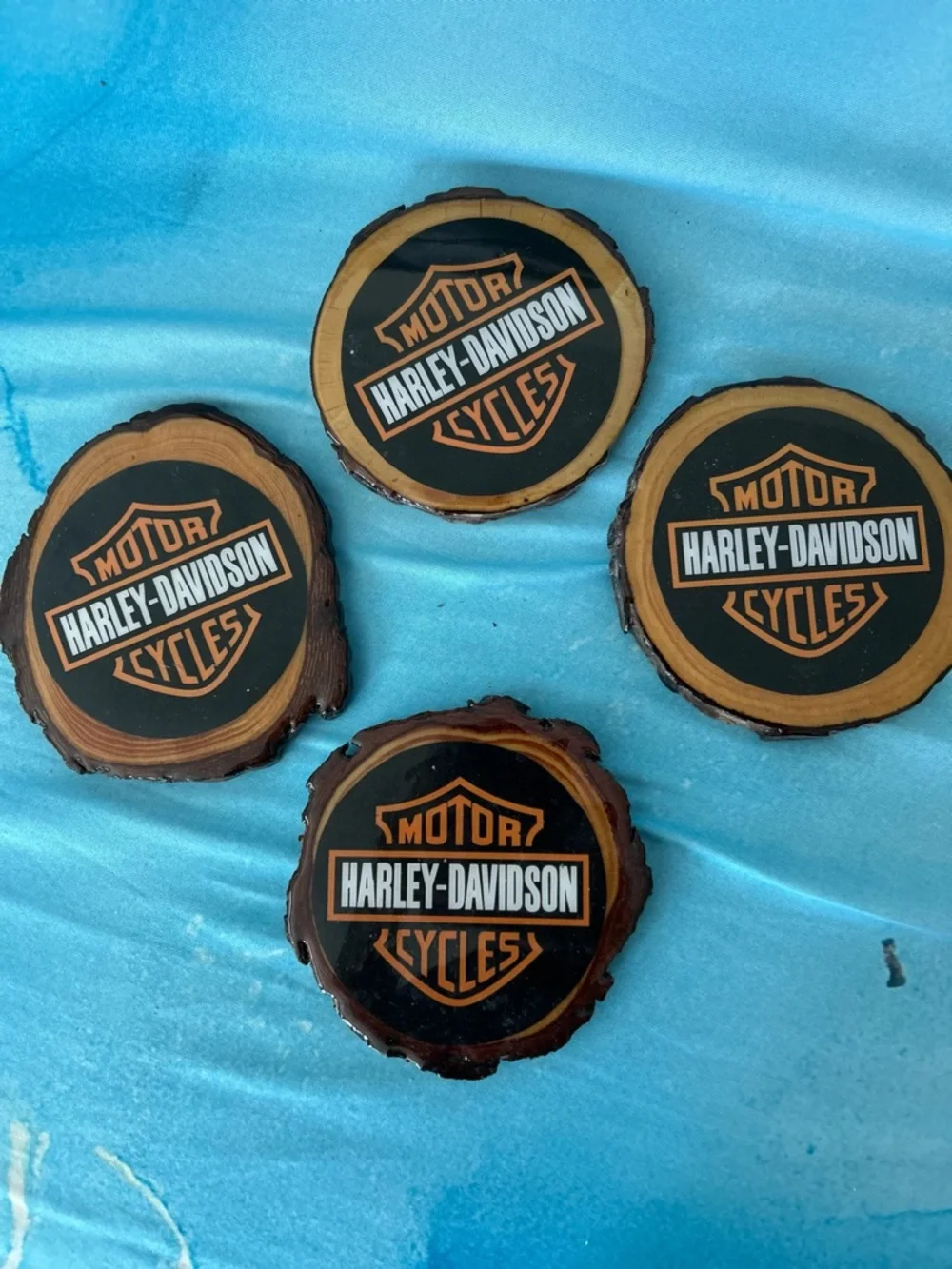 Harley-Davidson Black and Orange Logo Wood Coaster Set